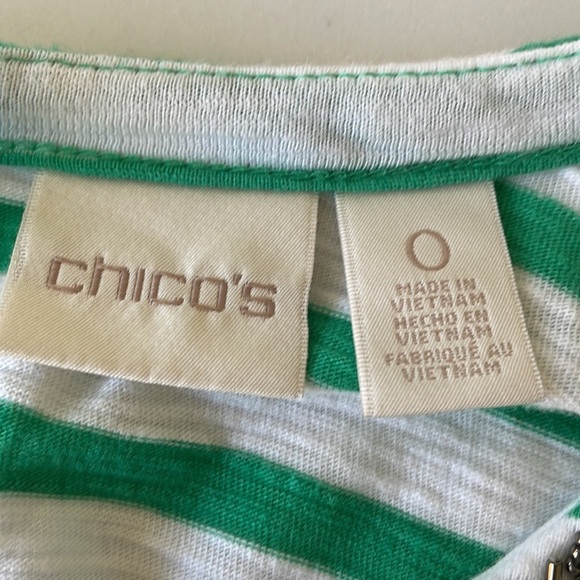 CHICO’S shirt size S (Chico’s size 0) green white striped cotton blend - Picture 5 of 7